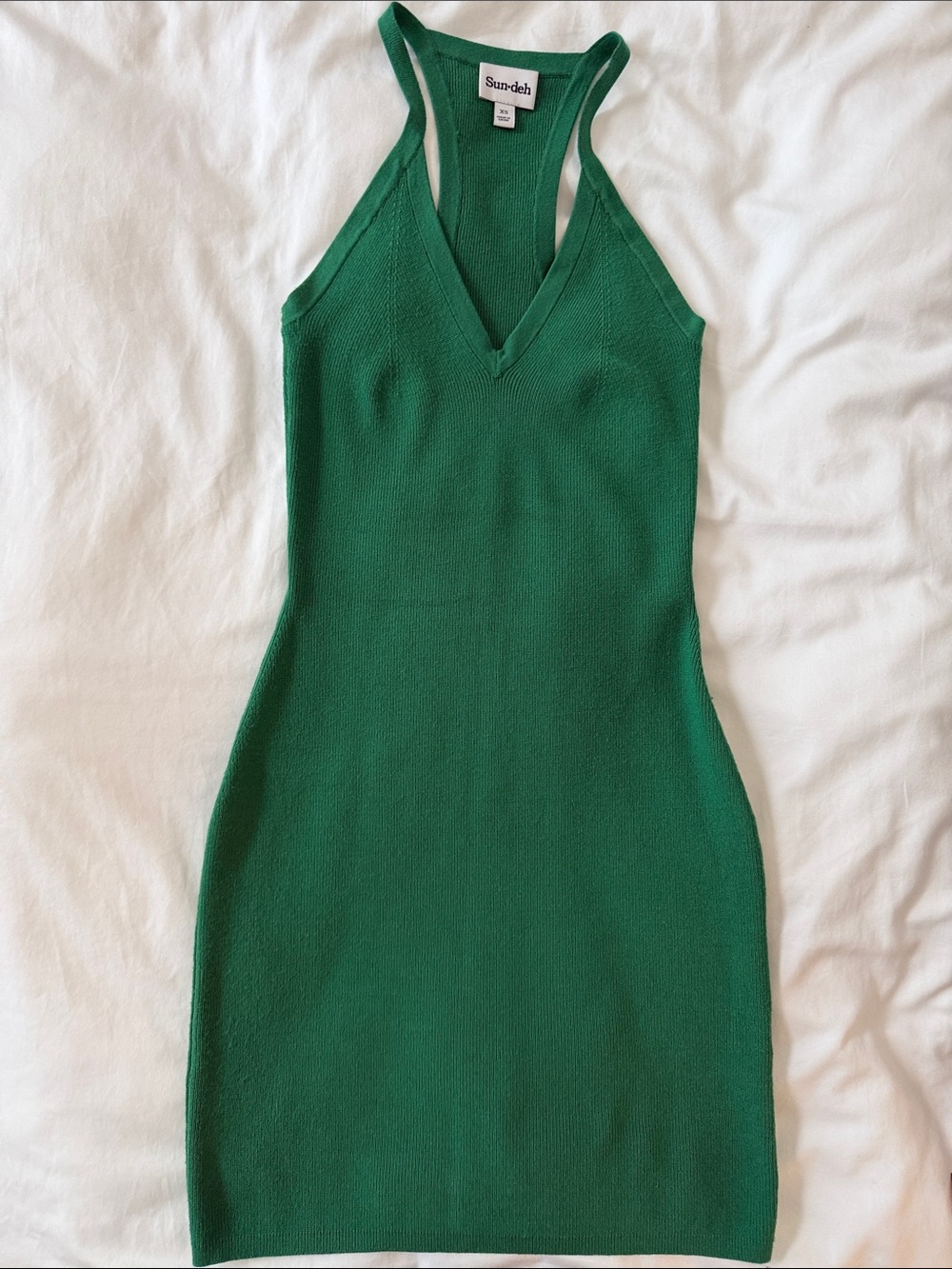 Aritzia Green V-Neck Racerback Mini Dress